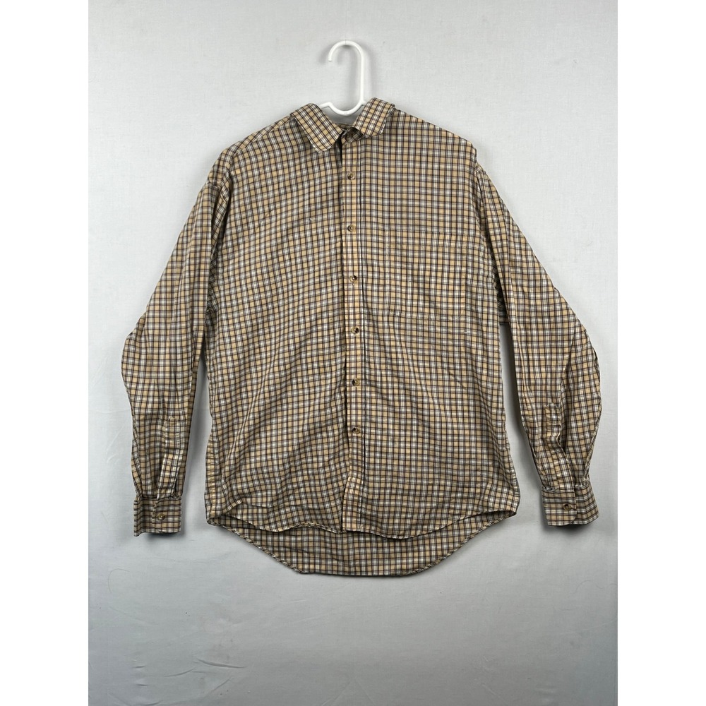 Puritan Plaid Button Up Shirt Mens Large Wrinkle Resistant Tan Brown L